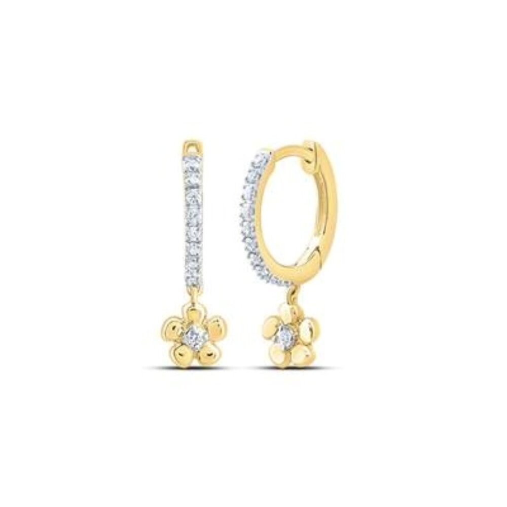 10k Solid Gold Genuine SI Certified Real Diamond Dangle Flower Hoops APPRAISED!